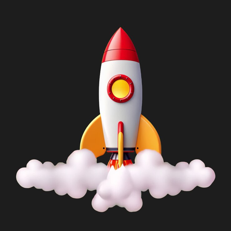 Rocket ship launch animation isolated asset, transparent 4K video, alpha channel, ProRes 4444