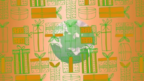 animación de regalos en todo el mundo sobre fondo naranja
