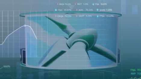 Animación-De-Pantallas-Táctiles-Con-Procesamiento-De-Datos-Contra-Un-Globo-Giratorio