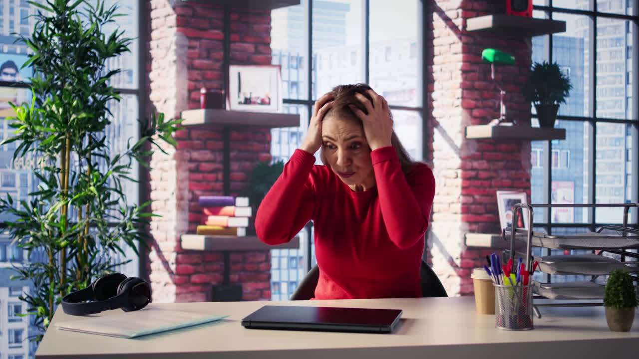 Woman in office using laptop