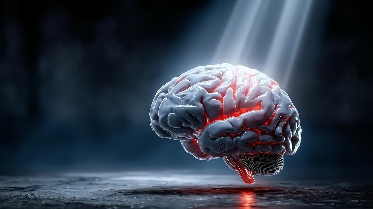 A human brain with a red light coming out of it