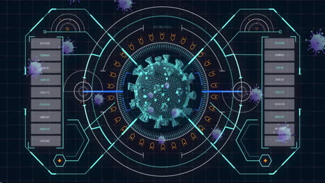 animation of virus cells and scope scanning on black background