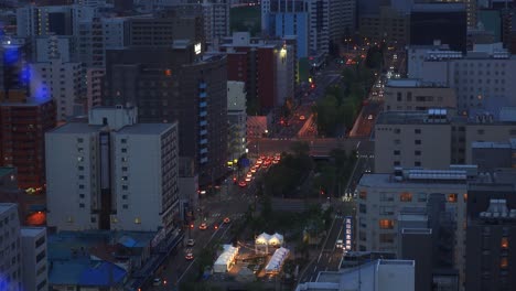 night time view overlooking odori park from sapporo tv tower