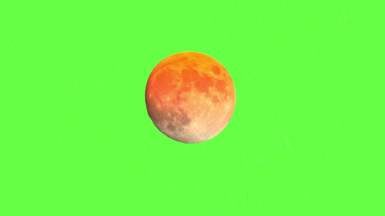 Isolated Full Moon On Green Screen Background, Colourful Orange Details