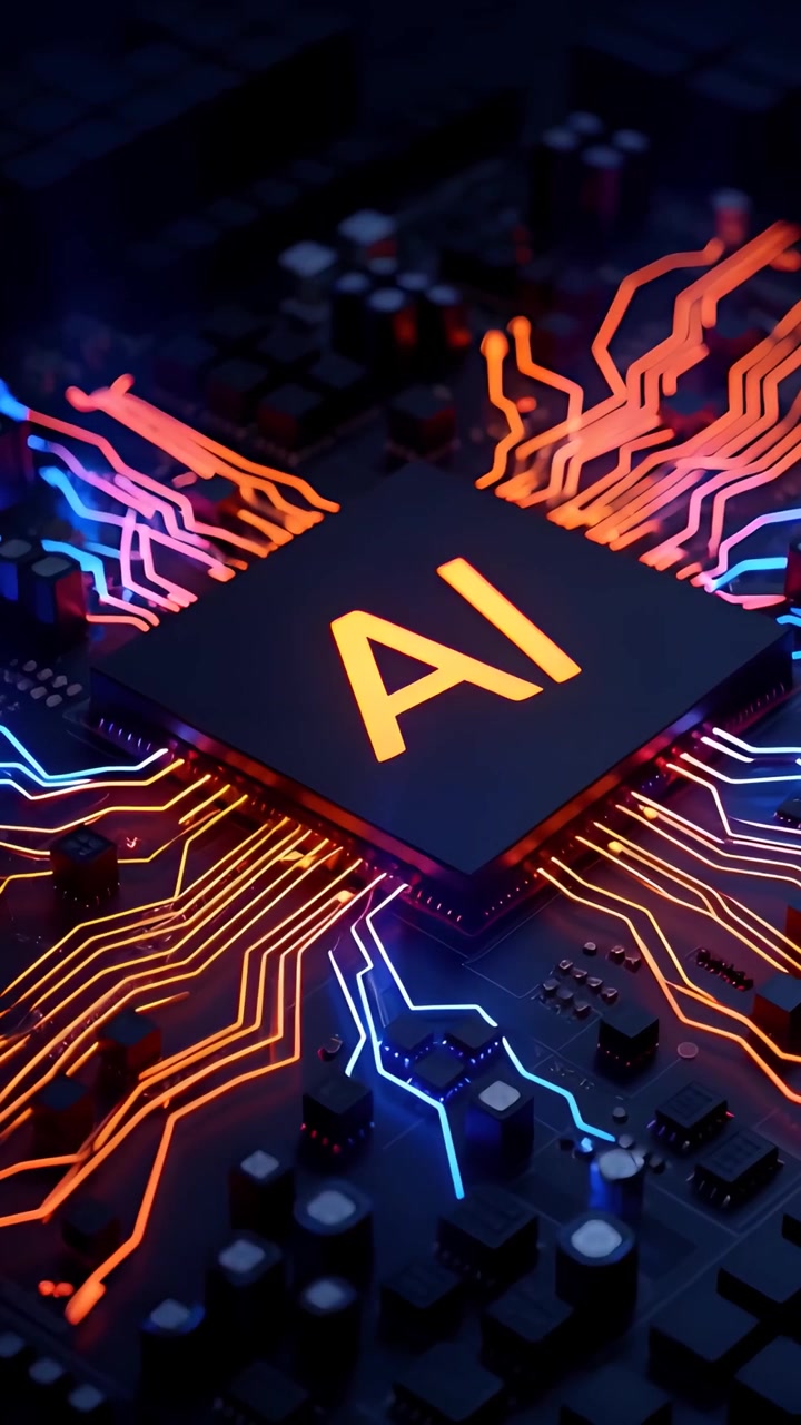Futuristic AI Chip Motherboard Technology Background 4K