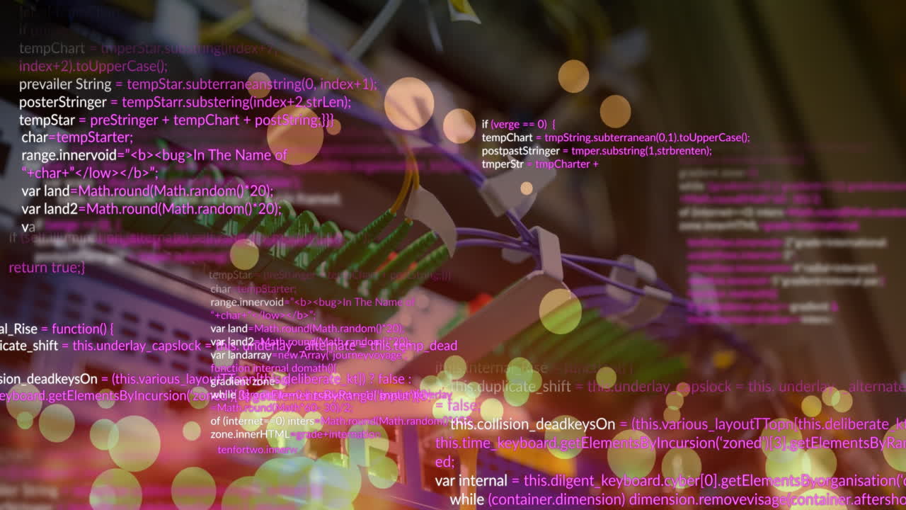 animación del lenguaje informático y las llamaradas de las lentes a través de cables conectados a módems