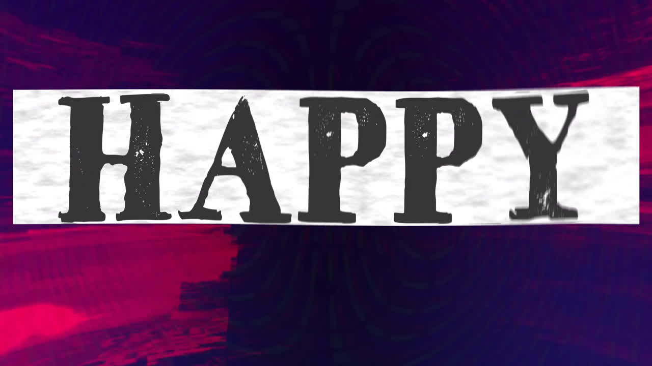 Halloween animation with spooky font on dark background, red and purple accents