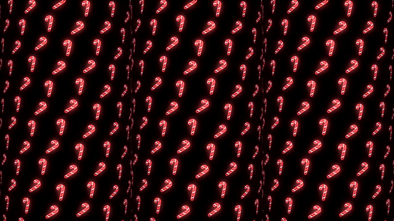 fondo de patrón navideño de neón de bastón de caramelo en animación de bucle rojo, blanco y negro