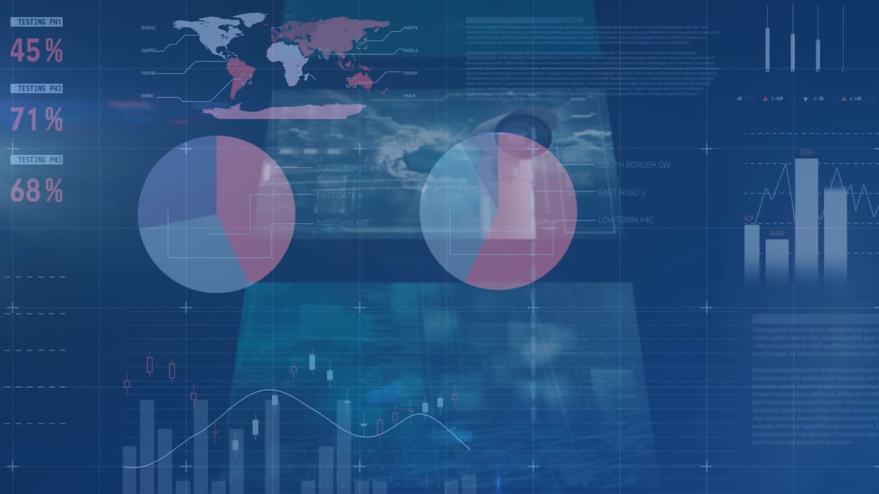 Animation of financial data processing over digital screen