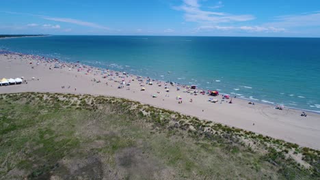 Italy,-the-beach-of-the-Adriatic-sea.-Rest-on-the-sea-near-Venice.-Aerial-FPV-drone-flights.