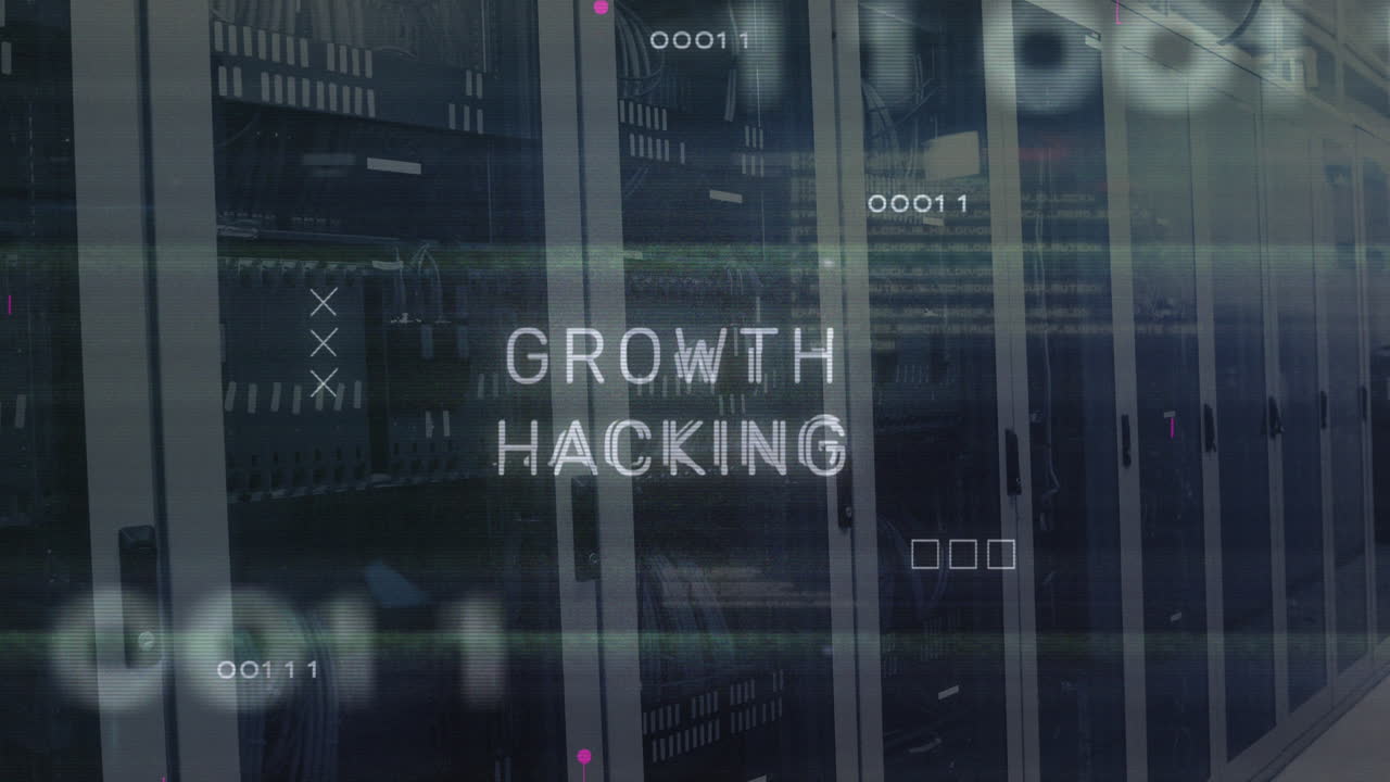 서버 을 통해 성장 해킹 텍스트와 바이너리 코드를 둘러싼 회로 보드 패턴의 애니메이션