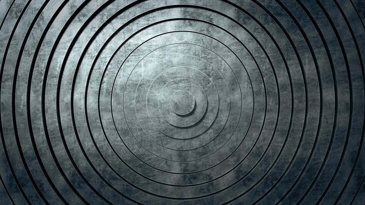 patrón abstracto de círculos con el efecto de desplazamiento. animación de anillos de textura metálica rascada limpia. fondo abstracto para presentación de negocios. bucle sin costuras 4k 3d render