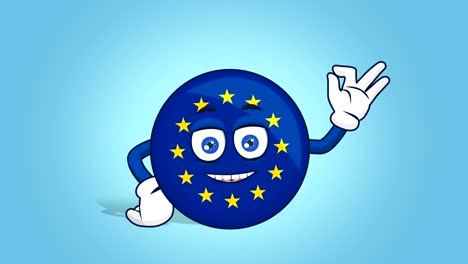 cartoon european union icon flag ok hand gesture with face animation