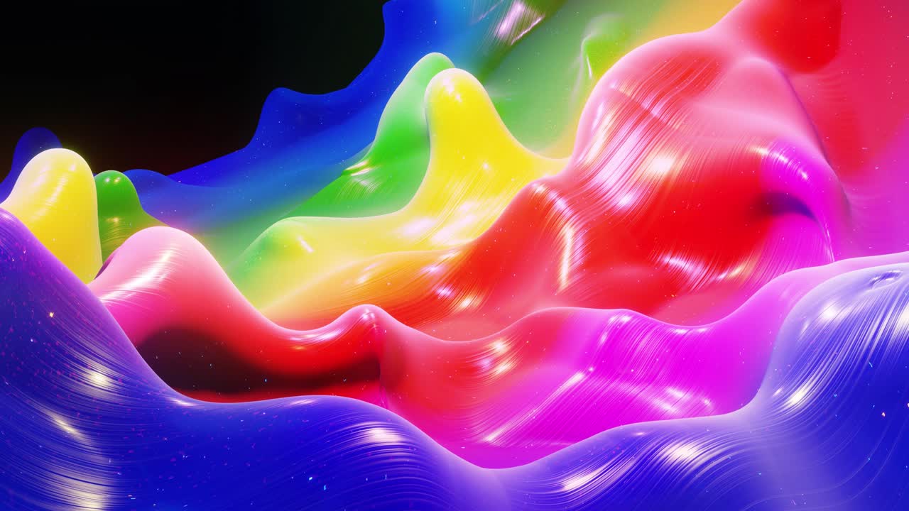 4k에서 액체 그라디언트 무지개 색의 부드러운 추상 애니메이션, 추상적인 루프 축제 배경으로 밝은 반이는 페인트 표면, 물방울처럼 표면에 3d 스플래시와 함께 점성 액체에 반이는.