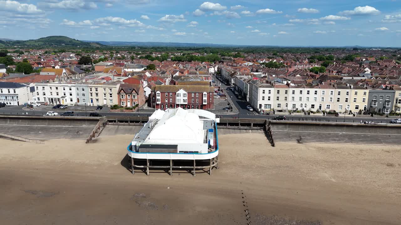 Pier at Burnham-on-Sea Somerset UK Panning drone aerial