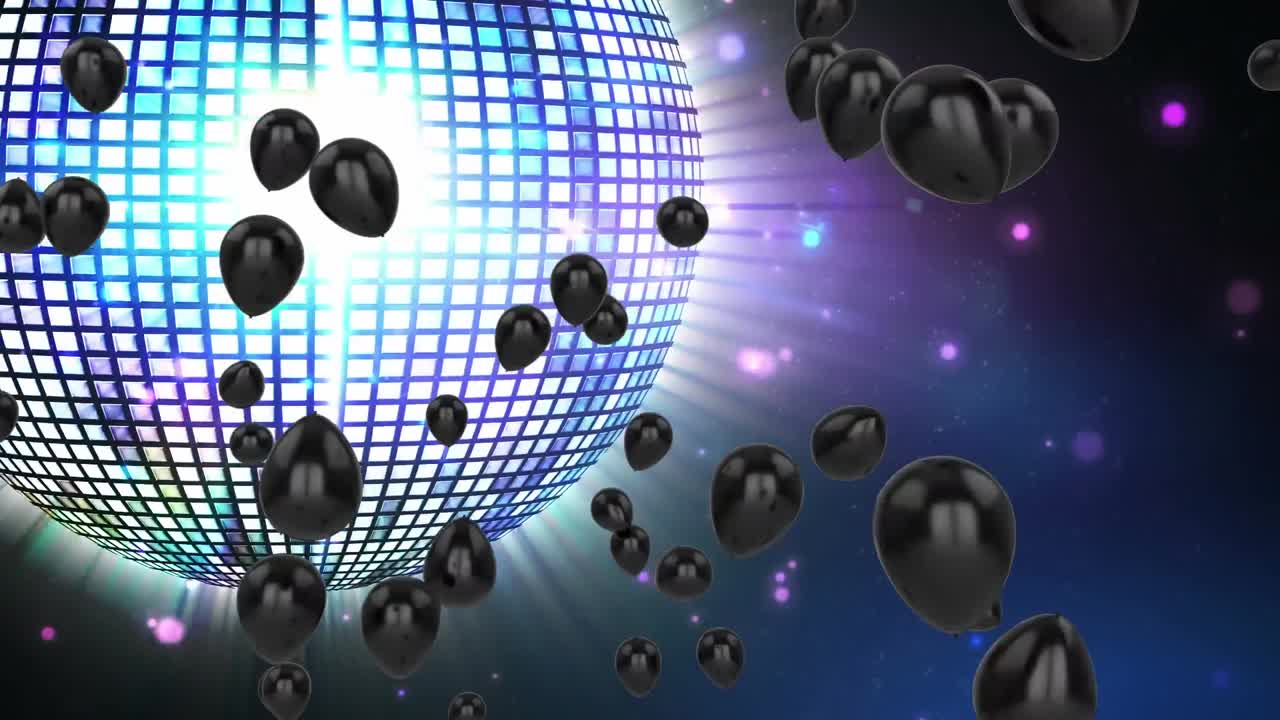 Animazione di palloncini fluttuanti su palla a specchi