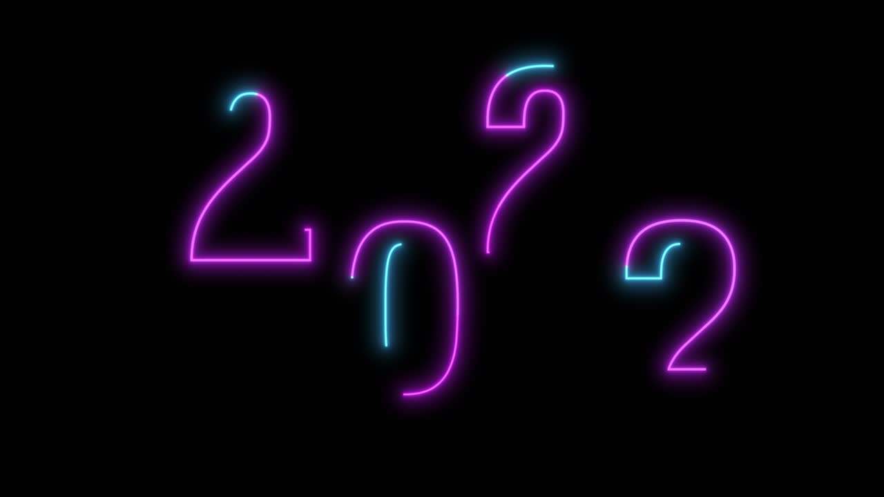 el fondo del letrero de neón de 2022: luz de neón 2022 en fondo negro. bucle
