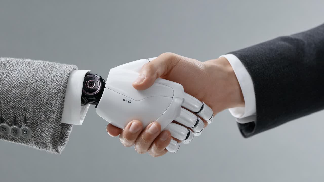 L'unione tra uomo e macchina: primo piano sulla sinergia tra mani umane e tecnologia robotica in un ambiente professionale