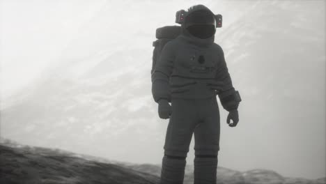 astronaut on another planet with dust and fog