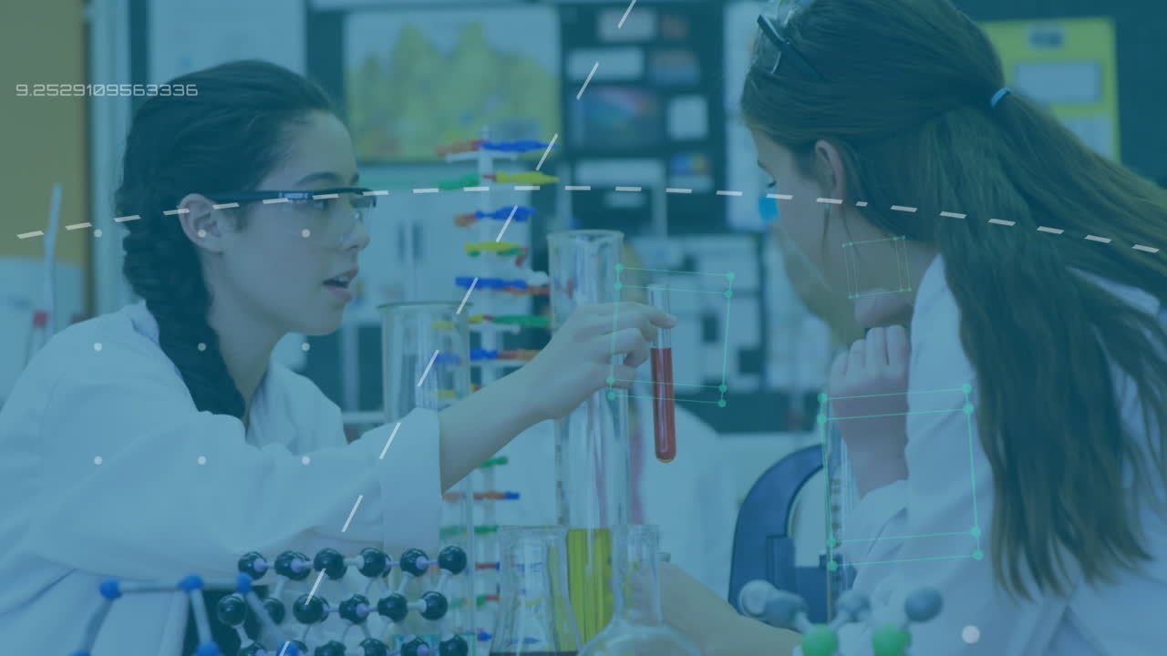 animación del procesamiento de datos sobre estudiantes caucásicas en el laboratorio