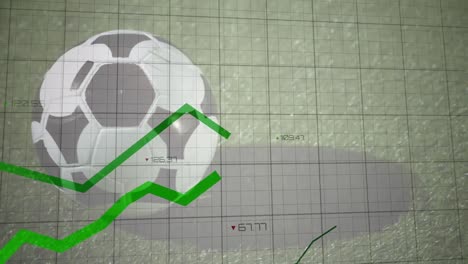 animación del procesamiento de datos financieros con líneas verdes sobre el fútbol en el campo.