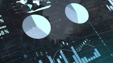 Animation-of-data-processing,-stock-market-and-world-map-over-people-walking