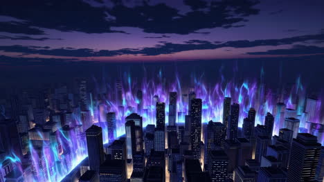 burning city at dusk