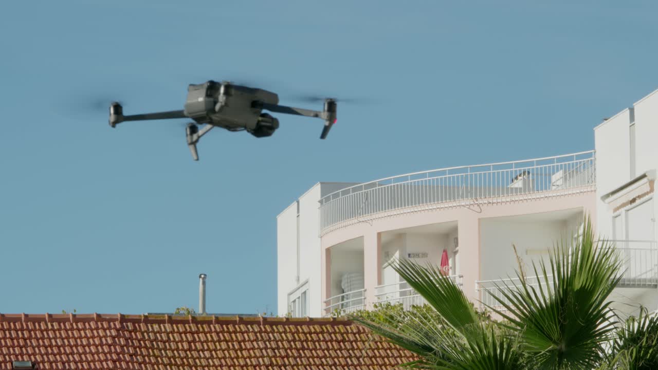 Static shot of drone hovering in the sky.