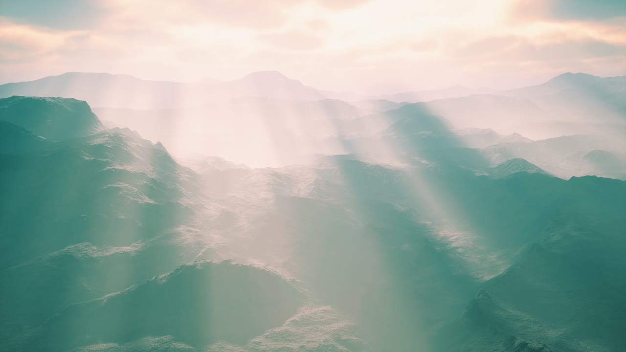 빛의 광선과 함께 공중 화산 사막 풍경