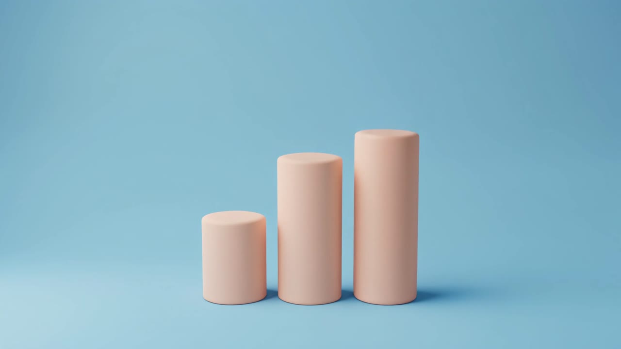 Minimalist 3D Cylinders Growing on Blue Background