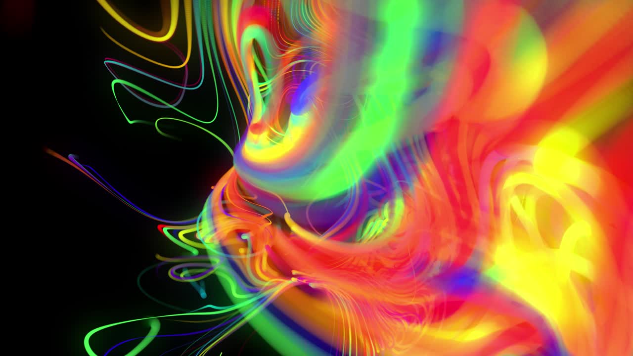 el flujo de fondo abstracto de líneas de brillo o rayas de luz. las partículas de luces en funcionamiento se forman en el espacio 3d brillando hermosas líneas curvas como una bola de alambres quemándose con luz de neón. hermoso bg creativo.