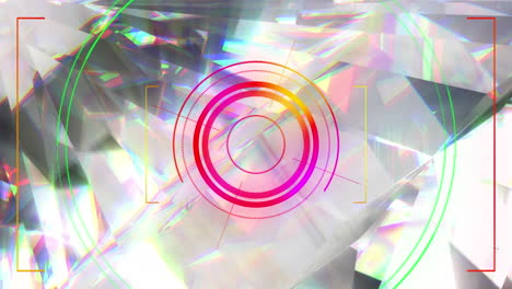 animación de formas de neón en movimiento y escaneo de alcance sobre cristal.