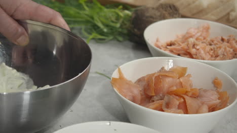 meal prep: cream cheese and sour cream are combined in mixing bowl