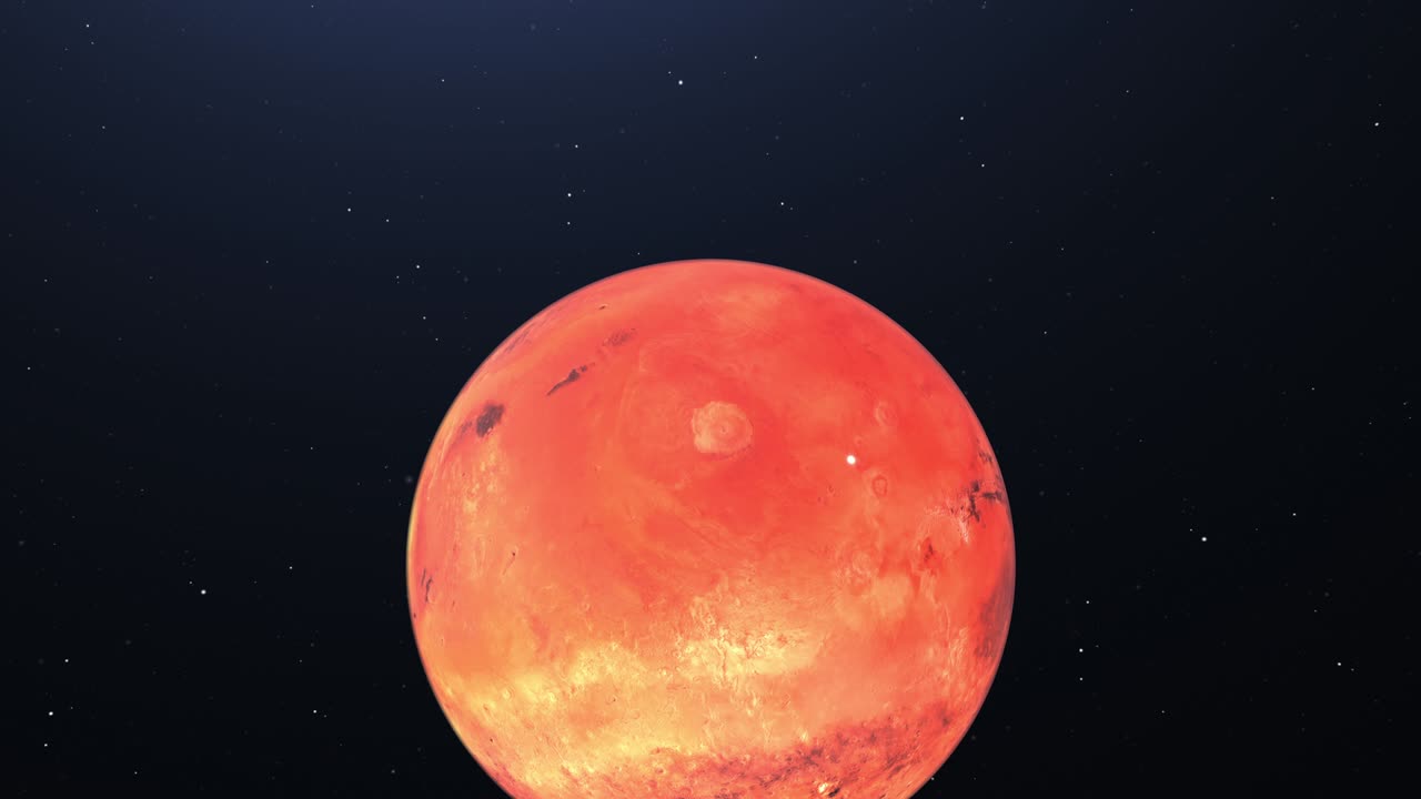 4K Planet Mars High quality - Planet Mars orbiting with stars in background High quality 4K - Mars on black background - The mars that moves from top to bottom by spinning around  - Mars red planet