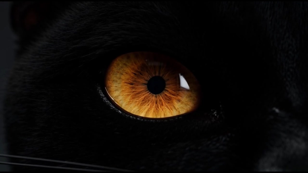 Close-up Extremo do Olho de um Gato Preto Dilatando