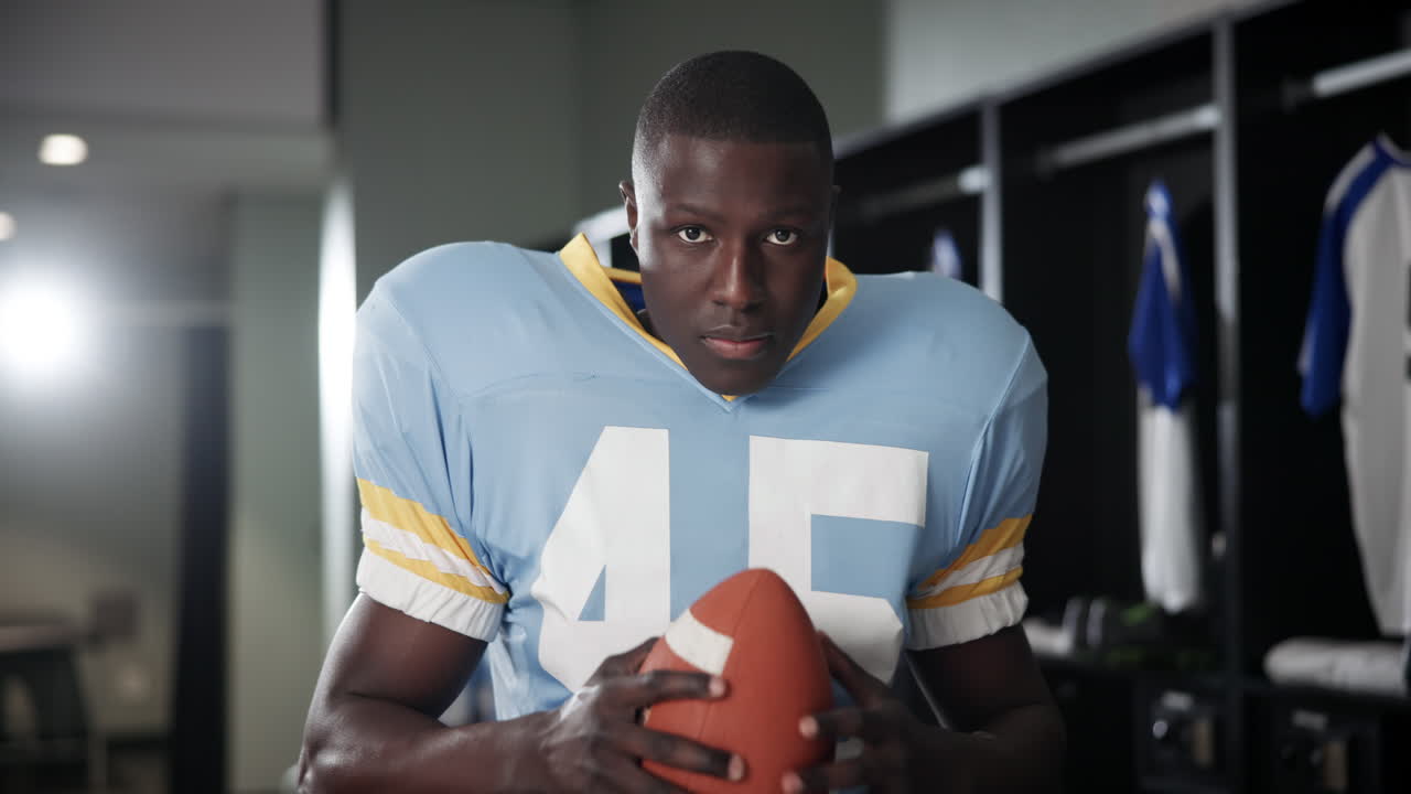 Football player in locker room