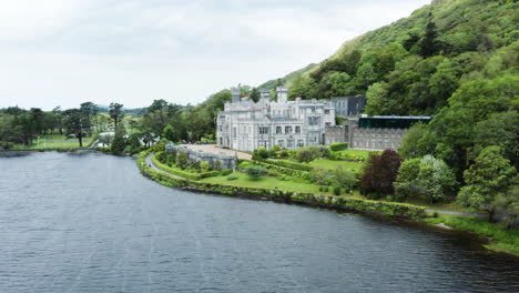 kylemore abbey, descending view over the lough. ireland