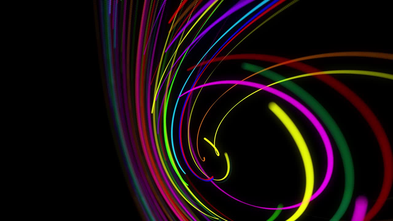 estilo creativo fondo abstracto en 4k. líneas de color girando en espiral volar a lo largo de la ruta giratoria. diseño de movimiento bg de partículas que dan forma a líneas, hélice y estructuras abstractas. render 3d