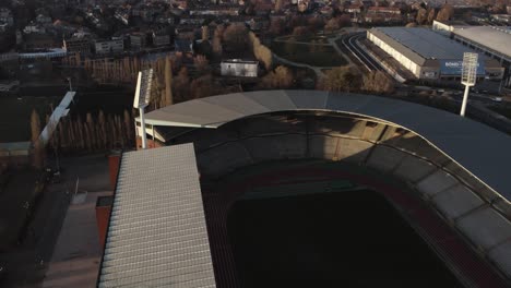 Aerial-View-Of-Kind-Baudouin-Stadium-in-Brussels,-Belgium-Close-Up-Orbit-Shot