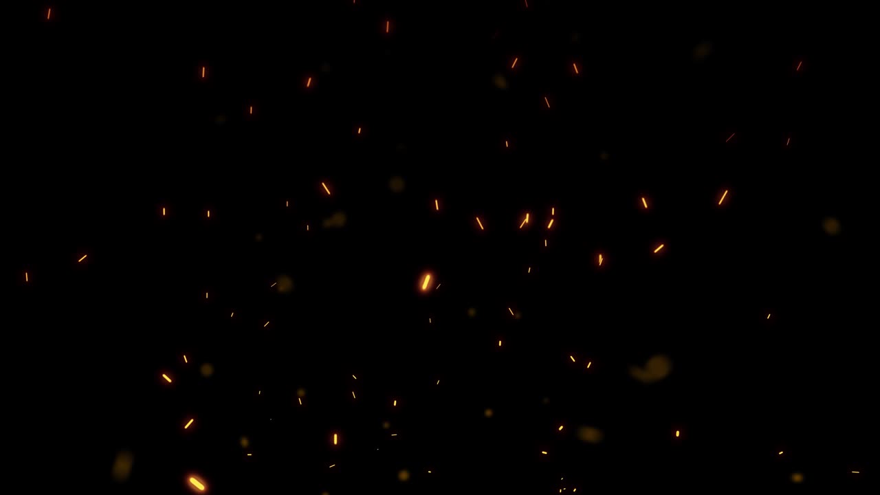 Abstract seamless loop fire ash sparks rising up with transparent alpha channel can be used for overlay your project. 4K 3D chaotic motion of fiery orange glowing flying ember burning ash particles.