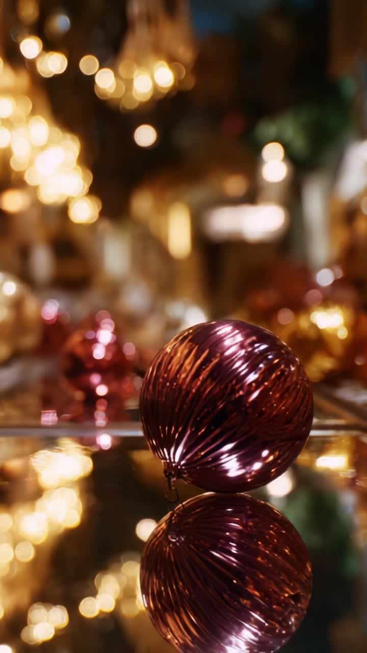 A Captivating Close-Up of a Shiny, Reflective Ornament Laying upon a Gleaming Surface Surrounded by a Warm Glow of Many Soft Lights, Creating an Enchanting and Festive Atmosphere of Celebration and Joy