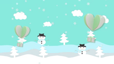 motion, a gift box floating through a snowman. seconds 2-8 can cut for the loop