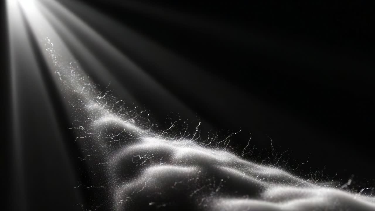 A mesmerizing display of ethereal light rays illuminating delicate particles suspended in the air, creating an enchanting visual effect that speaks to the beauty of nature and light