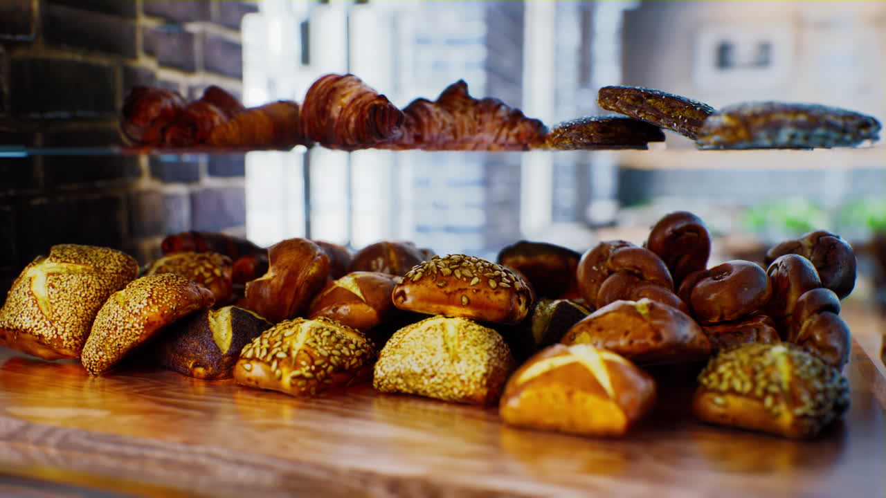 pan fresco en los estantes de la panadería