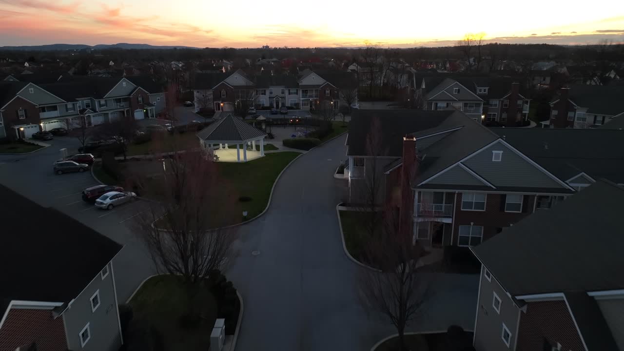 Aerial View of Residential Community at Sunset