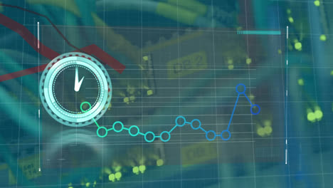 animación del procesamiento de datos y el reloj sobre la sala del servidor