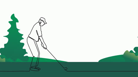 animation of drawing of male golf player over trees