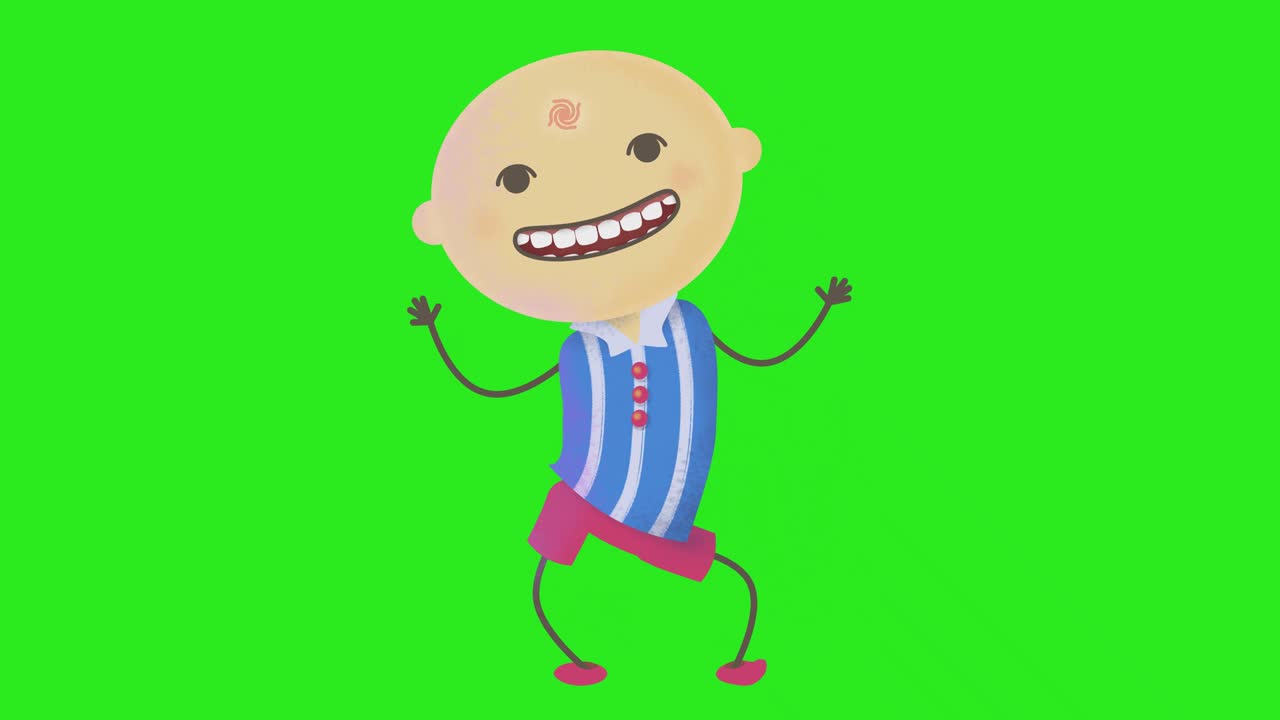 animação de menino de pau dançante com fundo de tela verde.