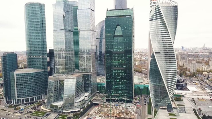 Skyline di Mosca: Vista aerea di grattacieli moderni