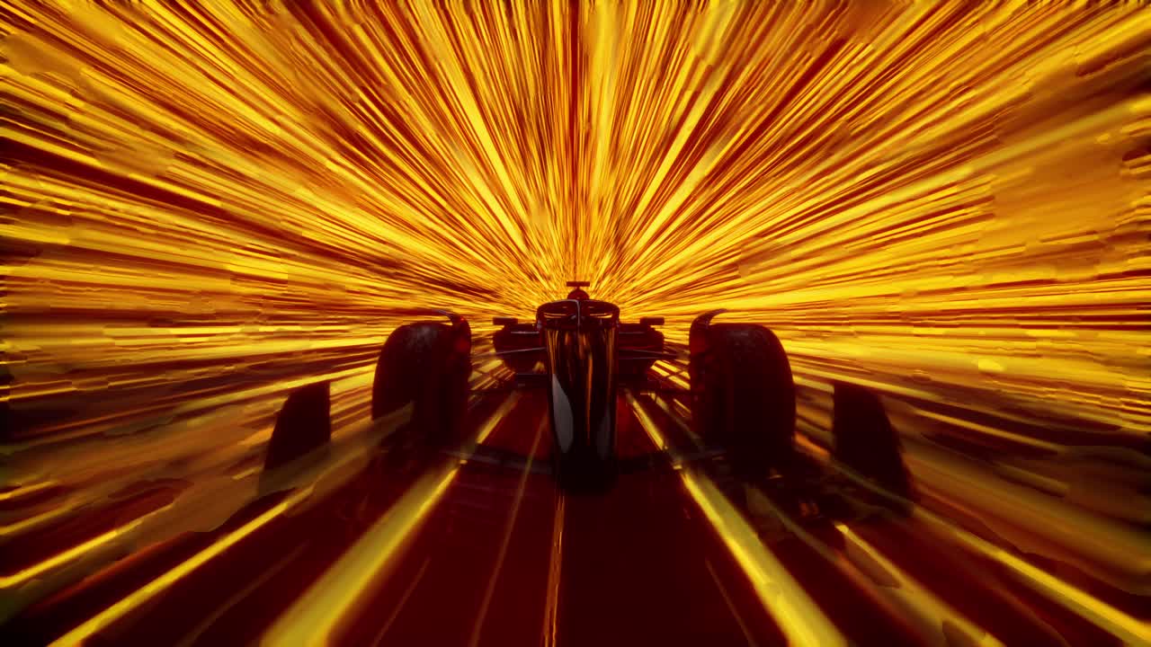 Auto da corsa di Formula Uno con scie luminose ad alta velocità.